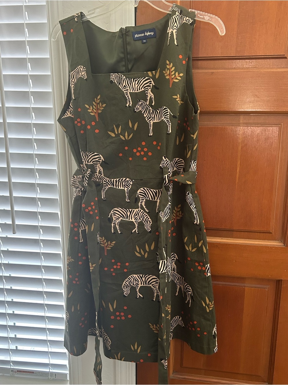 Princess Highway Olive Green Zebra Print Midi Dress with Cream and Rust Accents - Picture 3 of 7